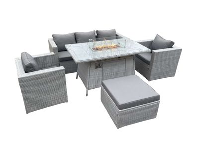 Fimous 6-Sitzer Polyrattan Gartenmöbel Set im Freien Gas Feuertisch Sofa Set