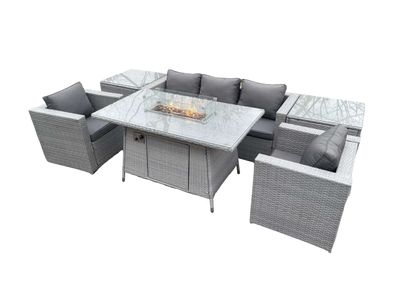 Fimous 5-Sitzer Polyrattan Gartenmöbel Set im Freien Gas Feuertisch Sofa Set
