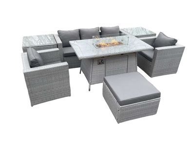 Fimous 6-Sitzer Polyrattan Gartenmöbel Sets im Freien Gas Feuertisch Sofa Set