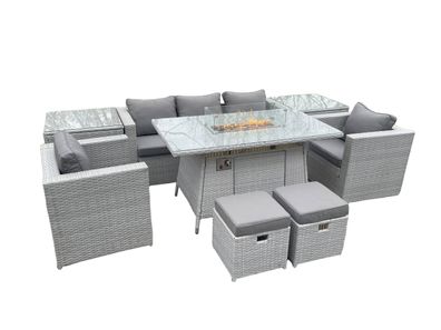 Fimous 7-Sitzer Polyrattan Gartenmöbel Set im Freien Gas Feuertisch Sofa Sets
