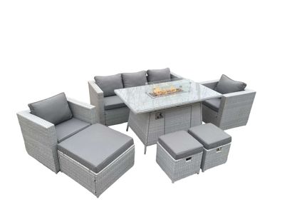 Fimous 8-Sitzer Polyrattan Gartenmöbel Set im Freien Gas Feuertisch Sofa Sets