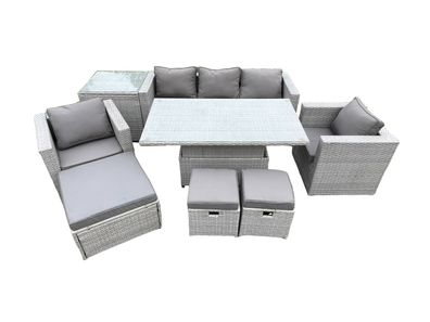 Fimous Polyrattan Gartenmöbel Set mit Sofa, Höhe verstellbar Esstisch Helles Grau
