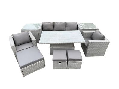 Fimous Polyrattan Gartenmöbel Set mit Sofa, Höhe verstellbar Esstisch und Hocker