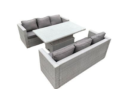 Fimous Polyrattan Gartenmöbel Set mit 2 Sofa, Höhe verstellbar Esstisch Outdoor