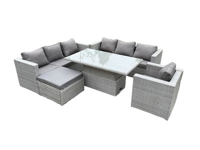 Fimous Polyrattan Gartenmöbel Set mit 2 Sofa, Höhe verstellbar Esstisch und Sessel