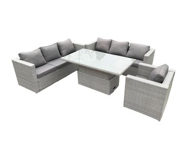 Fimous Polyrattan Gartenmöbel Sets mit Sofa, Höhe verstellbar Esstisch Helles Grau