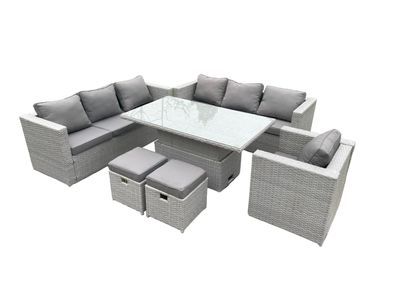 Fimous Polyrattan Gartenmöbel Set mit Sofa, Höhe verstellbar Esstisch und Sessel