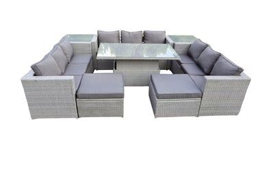 Fimous Polyrattan Gartenmöbel Set mit 2 Sofa, Höhe verstellbar Esstisch Terrassen