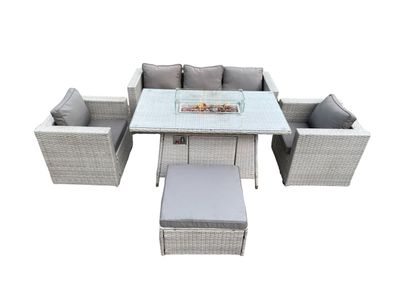 Fimous 6-Sitzer Polyrattan Gartenmöbel Set mit Sofa, Gas Feuertisch Terrassen