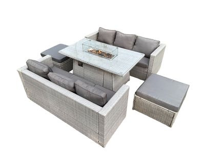 Fimous 8-Sitzer Polyrattan Gartenmöbel Set mit 2 Sofa, Gas Feuertisch Terrassen