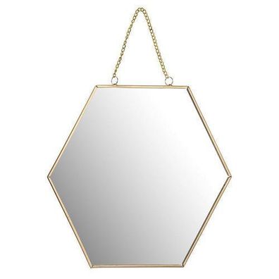 Spiegel Sechseckig mit Kette golden Dekospiegel Wandspiegel Glamour Design Modern