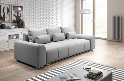 FURNIX Sofa LORETA 3-Sitzer mit Schlaffunktion und Bettkasten Couch EN20 Hellgrau