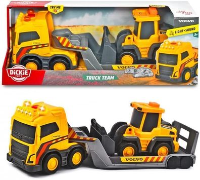 Dickie Toys – Volvo Truck Team – großer Spielzeug-LKW mit Anhänger und Radlader