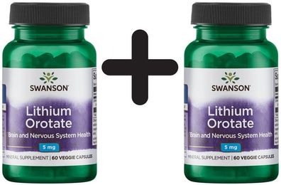 2 x (Swanson Lithium Orotate, 5mg - 60 vcaps)