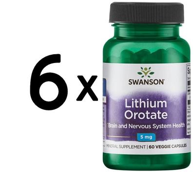 6 x (Swanson Lithium Orotate, 5mg - 60 vcaps)