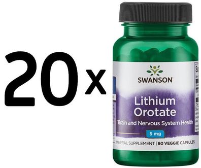 20 x (Swanson Lithium Orotate, 5mg - 60 vcaps)