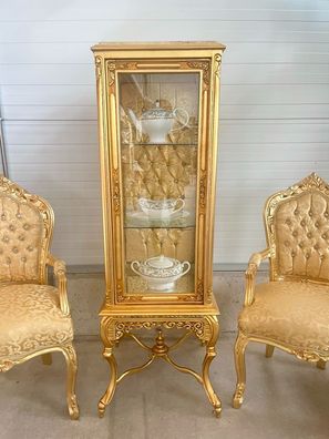 Barock Möbel Display Cabinet French Baroque Style Glass Showcase in Gold Finish