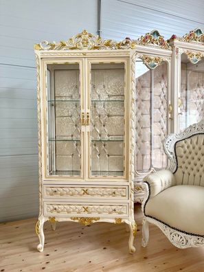 Barock Möbel Display Cabinet French Baroque Style Glass Showcase in Beige Color