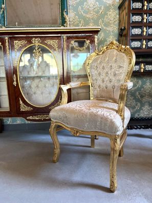 Barock Möbel Armchair French Louis XV Baroque Style Chair in Beige Gold
