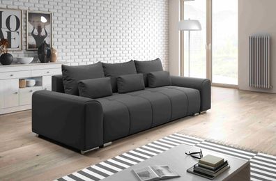 FURNIX Sofa LORETA 3-Sitzer mit Schlaffunktion und Bettkasten Couch MO96 Schwarz