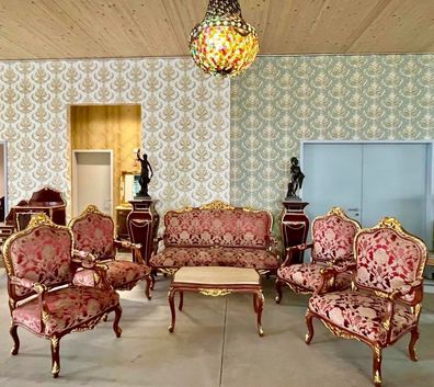 Barock Möbel Sofa Set Royal French Baroque Style Bordeaux Color in Handmade 6 Pieces