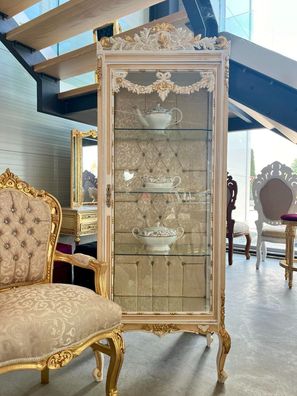 Barock Möbel Glass Wooden Showcase French Baroque Style Display Cabinet in Beige