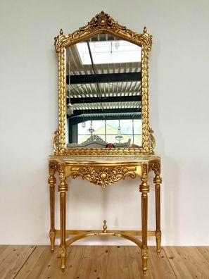 Barock Möbel Mirror Table Console French Antique Baroque Style in Gold Finish