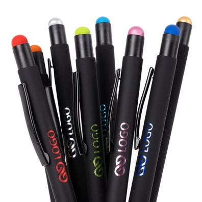 161089 - 100 Stk Kugelschreiber farbiger Touch Metall mit Ihrem Logo Werbung Aufdruck