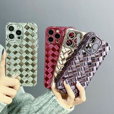 3D Woven Pattern Plated Soft TPU Phone Case Hülle für iPhone 15 14 13, iPhone 14 Pro
