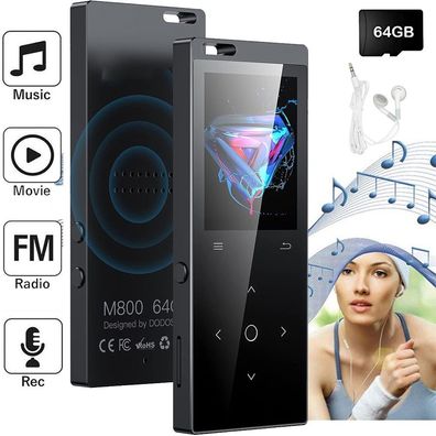 AKKEE™ 64GB Bluetooth MP3 Player LCD Display HiFi Bass Musik Spieler FM Radio Audio