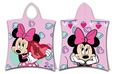 Kinder Bade-Poncho mit Kapuze Disney Minnie Mouse gepunktetes Kleid Pink Schleif