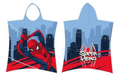 Kinder Bade-Poncho mit Kapuze Marvel Super Hero Spider-Man City Hochhaus Spinnen