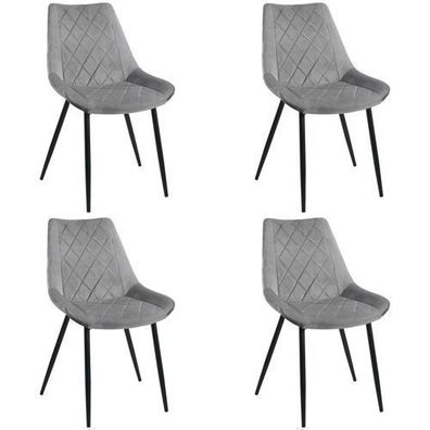Esszimmerstühle mit Samt 4er Set AKORD SJ.0488 Gepolsterter Stuhl aus Velours in Grau