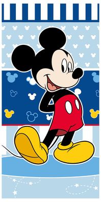 Disney Mickey Mouse Kinder Strandtuch Badetuch Blau Weiß Maus Logo gestreift Ste