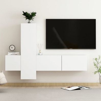 3-tlg. TV-Schrank-Set Weiß Holzwerkstoff (Farbe: Weiß)