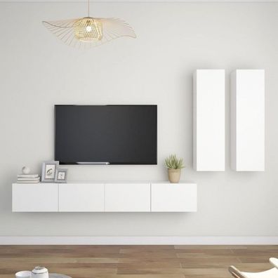 4-tlg. TV-Schrank-Set Weiß Spanplatte (Farbe: Weiß)