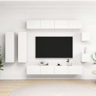 8-tlg. TV-Schrank-Set Weiß Holzwerkstoff (Farbe: Weiß)