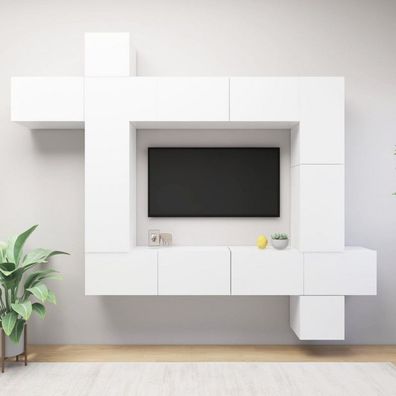 9-tlg. TV-Schrank-Set Weiß Holzwerkstoff (Farbe: Weiß)