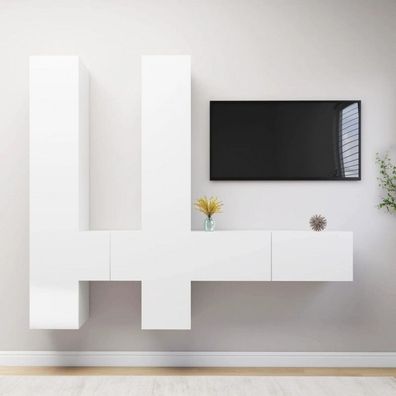 6-tlg. TV-Schrank-Set Weiß Holzwerkstoff (Farbe: Weiß)