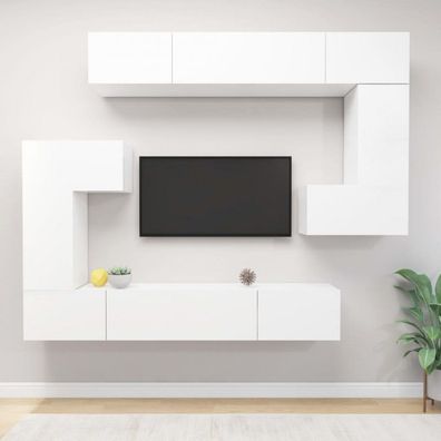8-tlg. TV-Schrank-Set Weiß Holzwerkstoff (Farbe: Weiß)