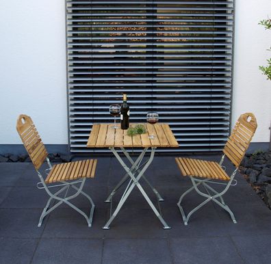 Gartengarnitur 3-teilig (2 Stühle, 1 Tisch) klappbar Flachstahl und Robinienholz