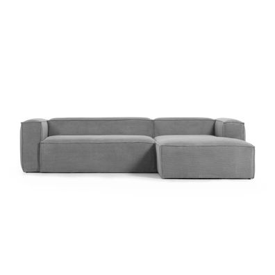 Sofa Blok 3-Sitzer mit Longchair rechts in grauem Cord 300 cm