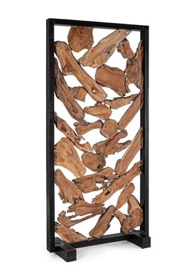 Raumteiler Grenada 100x9x200 cm Meranti Holz Gestell und Teakwurzel Innenplatte