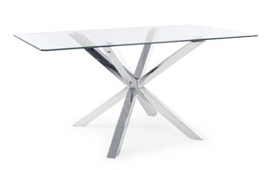 Esstisch May 160x90x75cm Tischplatte aus Glas Kreuzgestell aus Stahl in Silber