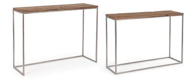 Konsolentisch 2er Set Rafter Stahlgestell mit Tischplatte aus Recyceltem Holz