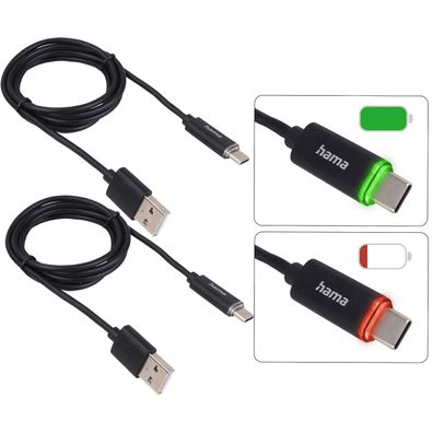 2x Hama USB-A auf USB-C Kabel LED Datenkabel Ladekabel Handy Smartphone Tablet