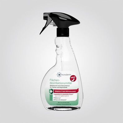 microderm Flächen - Desinfektionsmittel Vegan Parfümfrei 500 ml Sprühflasche