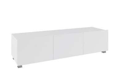 FURNIX Lowboard PUNE 150 TV-Schrank für Wohnzimmer Weiß/ Weiß Glanz