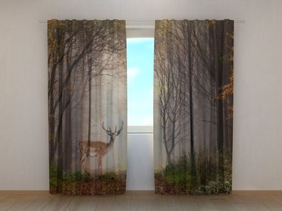 Fotogardine Reh im Wald, Fotovorhang mit Motiv, Digitaldruck, Gardine auf Maß