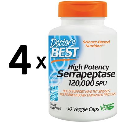 4 x High Potency Serrapeptase 120,000 SPU - 90 vcaps